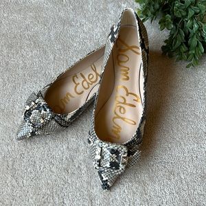 Sam Edelman leather snake print buckle pointed toe flats. NWOT/box. Size 6.5